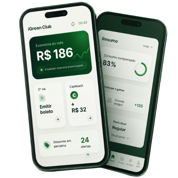 Aplicativo iGreen Club exibido em um celular